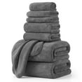 thumbnail image 1 of Green Essen Extra Large Bath Towel Sets of 8, 2 Large Bath Towels Oversized, 2 Hand Towels, 4 Washcloths, Soft Microfiber, Quick Dry, Highly Absorbent Bath Towels for Bathroom Kitchen Spa(Dark Grey), 1 of 8