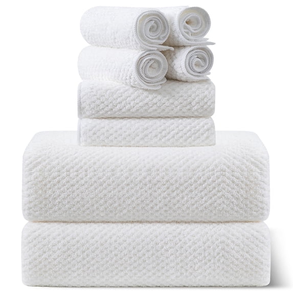 Green Essen Extra Large Bath Towel Sets of 8 pieces, 2 Large Bath Towels Oversized, 2 Hand Towels, 4 Washcloths, Soft Microfiber, Highly Absorbent Bath Towels for Bathroom Kitchen Spa Hotel(White)