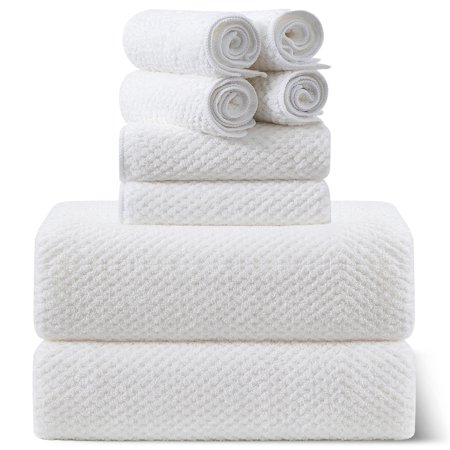 Green Essen Extra Large Bath Towel Sets of 8 pieces, 2 Large Bath Towels Oversized, 2 Hand Towels, 4 Washcloths, Soft Microfiber, Highly Absorbent Bath Towels for Bathroom Kitchen Spa Hotel(White)