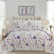 Green Essen Floral Microfiber Quilt, Queen - Reversible, Soft (3 Count)