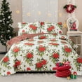 thumbnail image 1 of Green Essen Floral Quilt Sets King Size Christmas Quilt Set Lightweight Microfiber Bedspreads Red Flower Coverlet, 1 Quilt & 2 Pillow Shams, 1 of 9