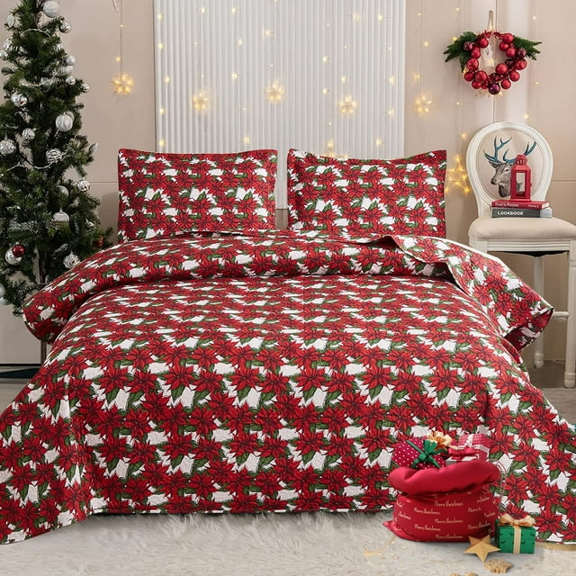 Green Essen Floral Quilt Sets Twin Size Christmas Quilt Set Lightweight