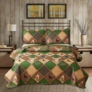 Green Essen Lodge Quilt Queen Microfiber Bedspread Moose Bear Coverlet