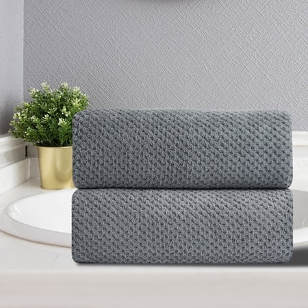 Green Essen Polygonal Flower Pattern 100% Microfiber Towels & Washcloths, Dark Gray, 2 Count