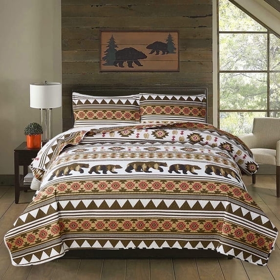 Green Essen Rustic Quilt King Size Reversible Cabin Bedding Set Lodge Bear Bedspread Lightweight Coverlet Home Decor