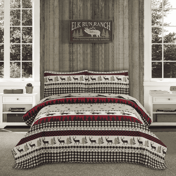 Green Essen Solid Color 3-Piece Black Solid Color White Microfiber Reversible Quilt Set, Twin