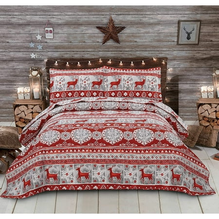 Green Essen Twin Bedspread Red Bedding Rustic Deer Quilt Microfiber Reversible Coverlet