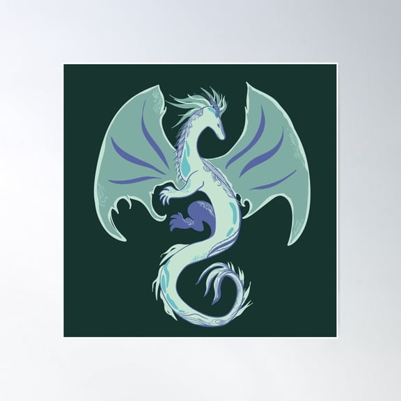 Green Ethereal Moon Dragon Poster Wall Art, Modern Wall Decor, 16x16 UNFRAMED
