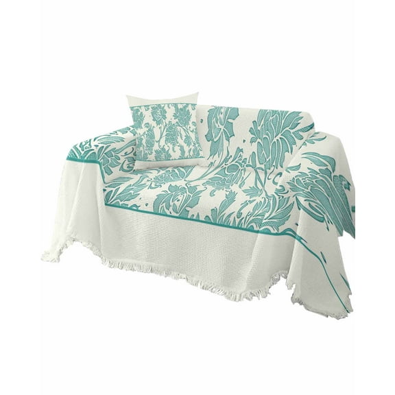 Green Ethnic Floral Sofa Couch Covers for Dog,Washable Sectional Couch Slipcoverfor Loveseat with Tassels,Boho Tribal Traditional Mexican Non Slip Sofa Throw Cover Blanket Large 71''x102''