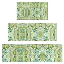 Green Ethnic Paisley Pattern Kitchen Rugs Sets Of 3,Kitchen Runner Rugs Non Skid Washable,Decorative Kitchen Floor Mats for Kitchen,Sink,Laundry,17"x30"  17"x47"   17"x59"