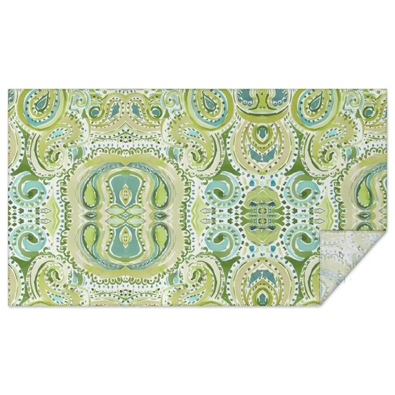 Green Ethnic Paisley Pattern Rectangle Tablecloth 60"x102",Waterproof Polyester Rectangle Table Cloth, Wipeable Spillproof Polyester Tablecloth for Dining, Camping, Indoor and Outdoor