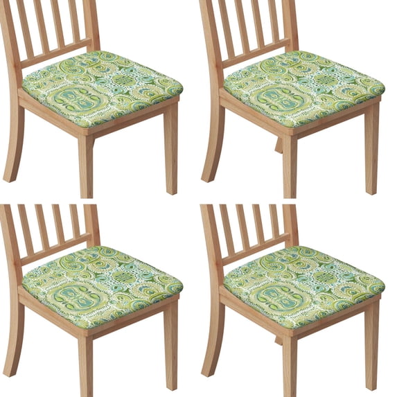 Green Ethnic Paisley Pattern Seat Covers for Dining Room Chairs Set Of 4,Stretch Printed Washable Chair Seat Cover with Elastic Ties and Button,Removable Waterproof Couch Cushion Covers