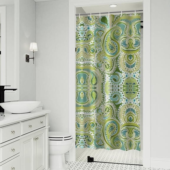 Green Ethnic Paisley Pattern Shower Curtain 36"x72" ,Bathroom Decorative Shower Curtains Set with 12 Hooks,Modern Waterproof Washable Shower Curtain