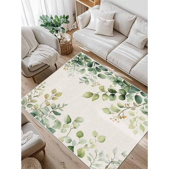 Green Eucalyptus Area Rug for Bedroom 4x6 Ft Leaf Watercolor Plant Linen Background Super Soft fuzzy Throw Rug Non-Slip Fluffy Plush Indoor Floor Carpet for Living Room Nursery Home Decor