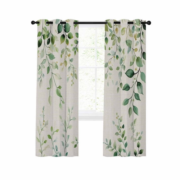 Green Eucalyptus Blackout Curtains 84 Inches Long for Bedroom, Country Nature Leaf Succulent Plant Thermal Insulated Room Darkening Black Out Window Curtain Panels Grommet Drapes for Living Room