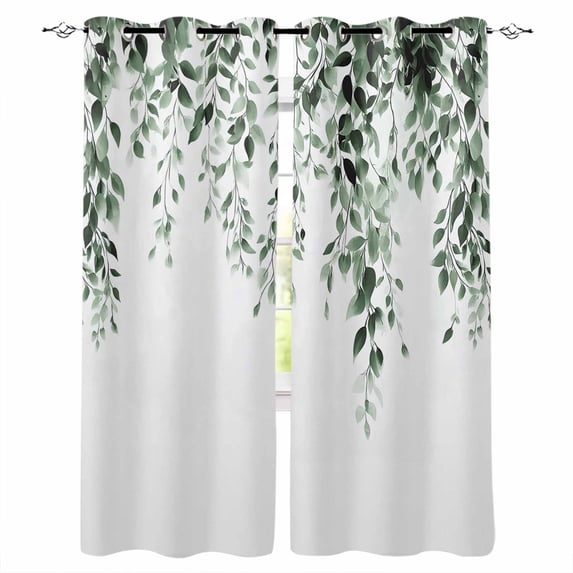 Green Eucalyptus Blackout Curtains 96 Inch Length 2 Panels Set, Weeping Botanical Leaf Watercolor Full Shading Curtains for Windows, Blackout Curtains for Bedroom Living Room 52"x96"