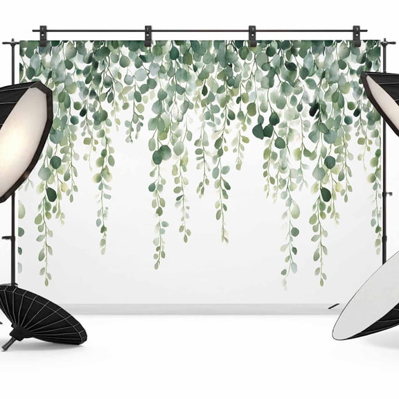 Green Eucalyptus Branches Backdrop for Photoshoot,Photography Photo Studio Background Wall Backdrop,Spring Botanical Leaves Vines Back Drop Banner Panel for Portraits Wedding Live Streaming 7x5Ft