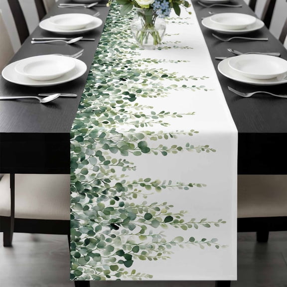 Green Eucalyptus Branches Table Runner 36 Inches Long, Spring Botanical Leaves Vines Kitchen Coffee Dining Table Decoration for Home Party Birthday Wedding Home Decor 13x36 Inches
