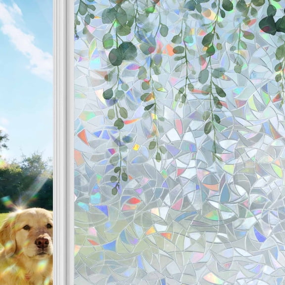 Green Eucalyptus Branches Window Privacy Film Stain Glass,Reusable Decorative Rainbow Window Film,Spring Botanical Leaves Vines Static Cling Sun Blocking Stickers Decals Covers 17.7" x 39.3" (2pcs)