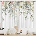 thumbnail image 1 of Green Eucalyptus Floral Farmhouse Kitchen Curtains Leaves Short Small Wood Plank Rod Pocket Flowers Plants Botanical Bathroom Bedroom Living Room Treatment Fabric 2 Panels 27.5Wx39H Inch, 1 of 6