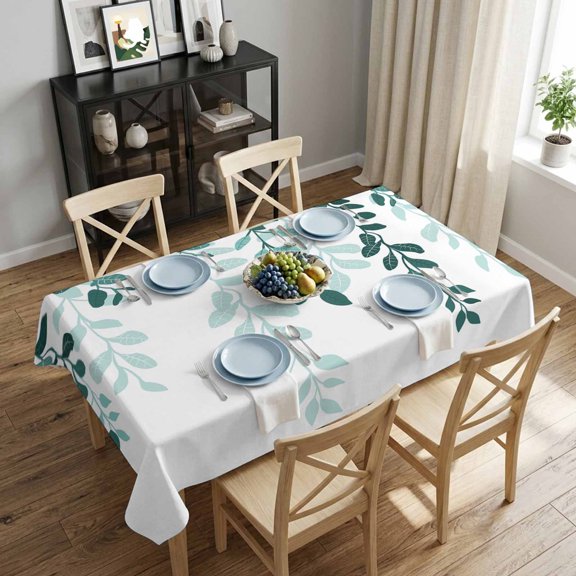 Green Eucalyptus Floral Leaves Rectangle Tablecloth 52x70 Inch Nature Plant Branch Waterproof Polyester Tablecloth for Dining Table, Washable Table Cover for Kitchen Dining Room Wedding