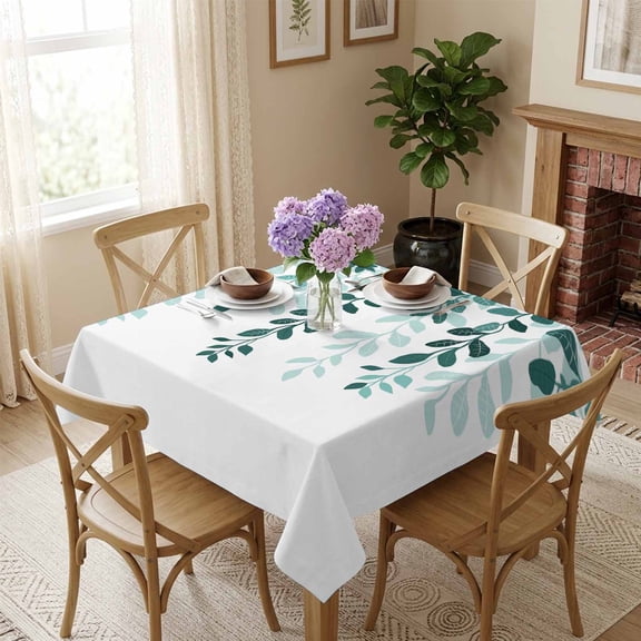 Green Eucalyptus Floral Leaves Square Tablecloth 54x54 Inch Nature Plant Branch Waterproof Polyester Tablecloth for Dining Table, Washable Table Cover for Kitchen Dining Room Wedding,Stain Resistant