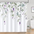 thumbnail image 1 of Green Eucalyptus Floral Shower Curtain Watercolor Leaves Purple Flower Decorative Bath Curtain 72 x 72 Inch Polyester Fabric Waterproof Bathroom Curtain with 12 Hooks, 1 of 6