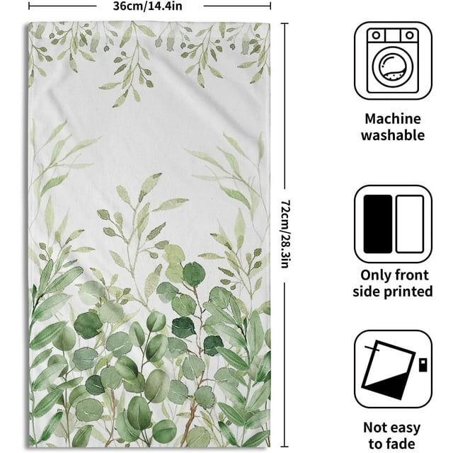 Green Eucalyptus Hand Towels Plant Leaves Decorative Bath Towels Soft