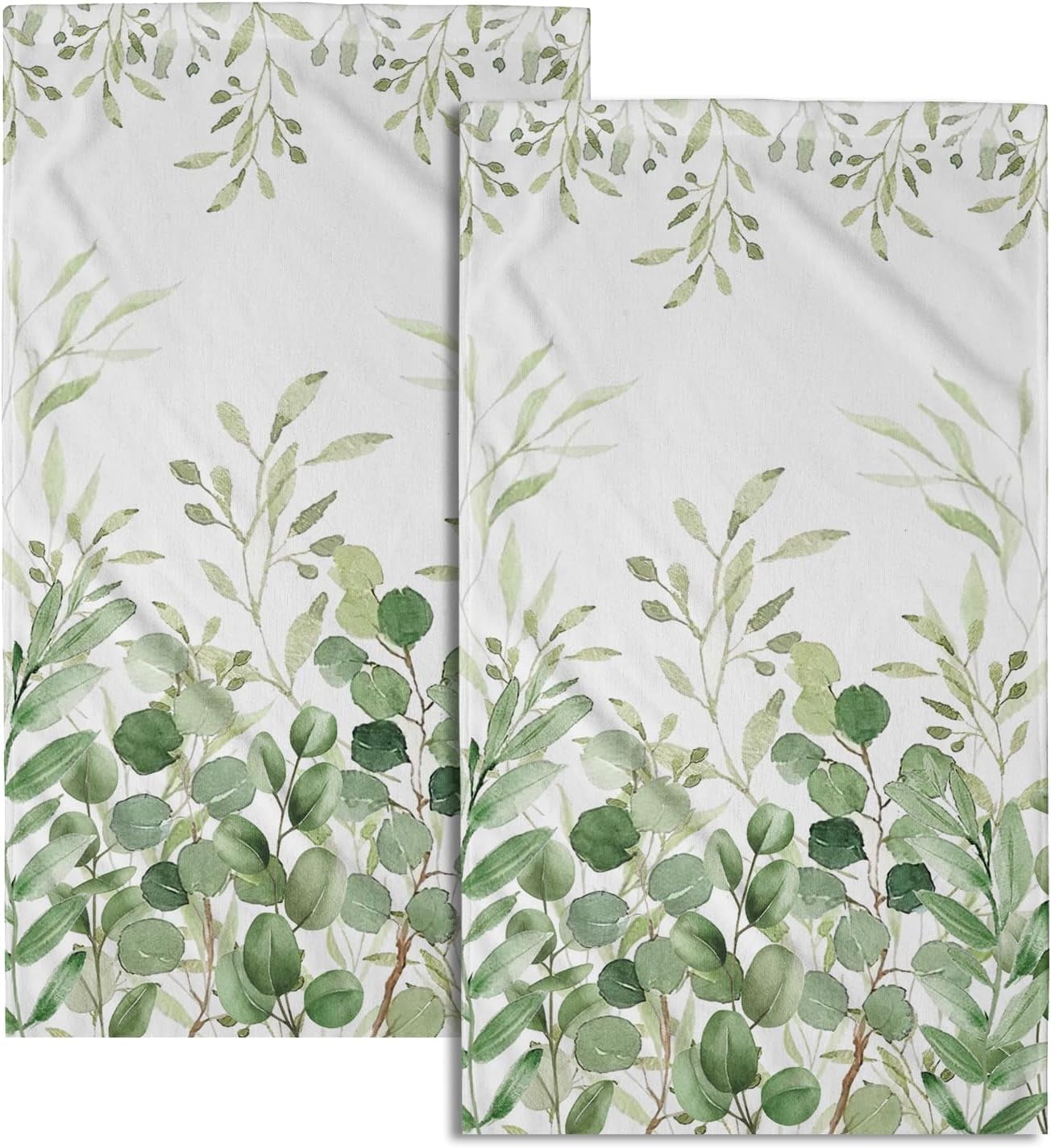 Green Eucalyptus Hand Towels Plant Leaves Decorative Bath Towels Soft Absorbent Dish Fingertip Towel for Kitchen Bathroom Guest Gym Spa