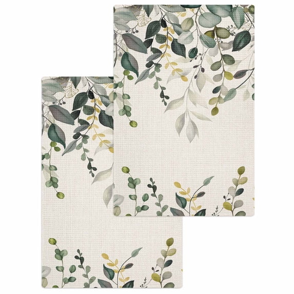Green Eucalyptus Kitchen Dish Towels for Drying Dishes Set of 2, Farmhouse Weeping Leaves on Linen Waffle Weave Microfiber Hand Tea Bathroom Towels Quick Dry & Absorbent Towel 15.7x23.6