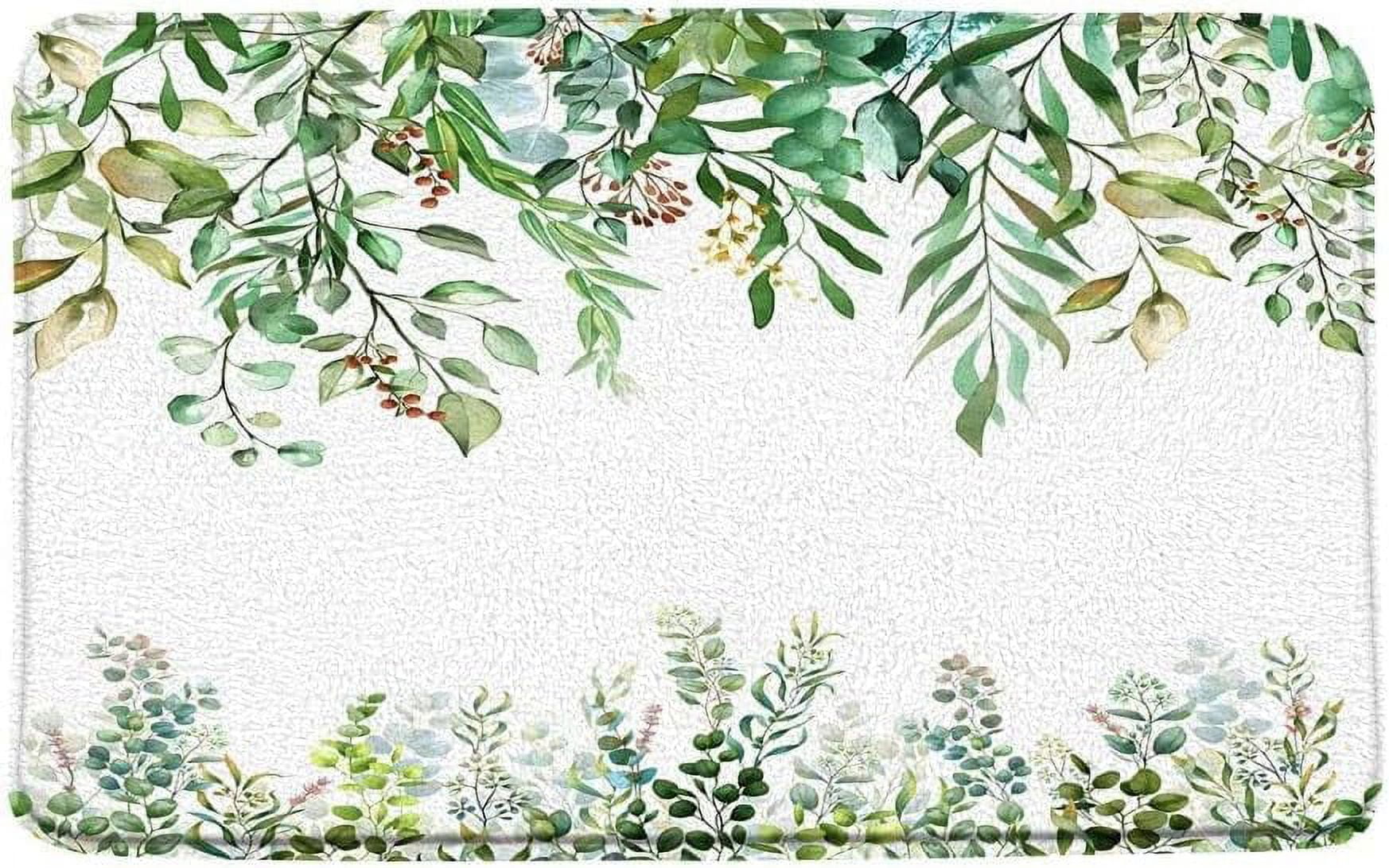 Green Eucalyptus Leaf Bath Mat Sage Green Leaves Watercolor Nature