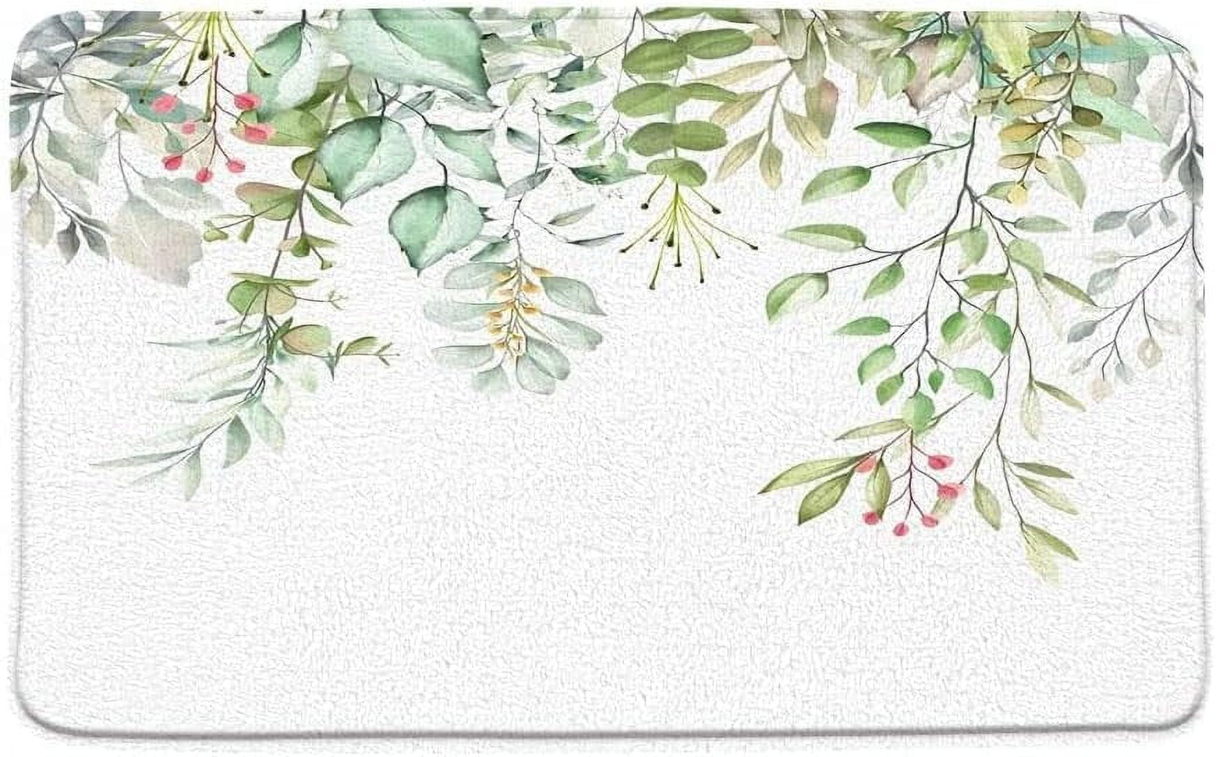 Green Eucalyptus Leaf Bath Mat Sage Green Leaves Watercolor Nature