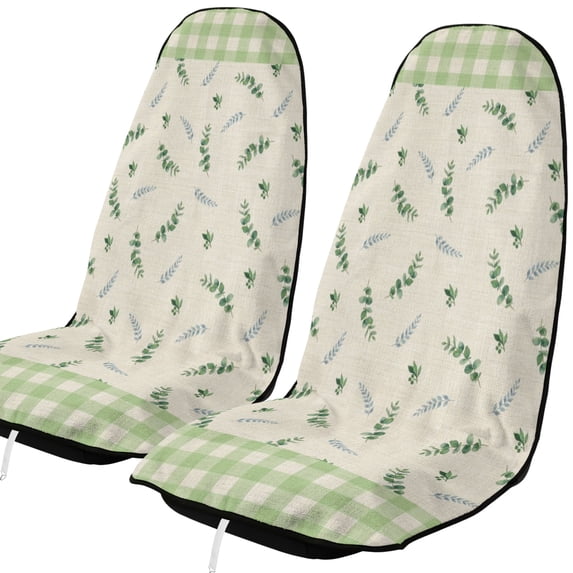 Chequerboard Border Green Eucalyptus Leaf Car Seat Towel Cover, Farmhouse Green Gingham ...