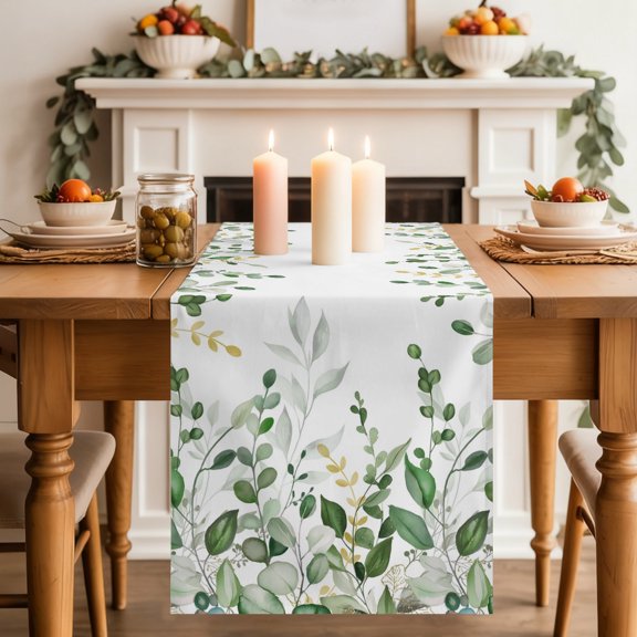 Green Eucalyptus Leaf Dining Table Runner, Spring Country Farmhouse Plants Leaves Washable Table Runners Kitchen Coffee Table Center Decor for Home Party Holiday Wedding 13 x 72 Inches