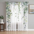 thumbnail image 1 of Green Eucalyptus Leaf Semi Sheer Curtains 63 Inch Length 2 Panels Set, Spring Botanical Leaves Floral Sheer Kitchen Curtain Privacy Voile Window Curtain for Living Room Bedroom Rod Pocket Drapes, 1 of 7