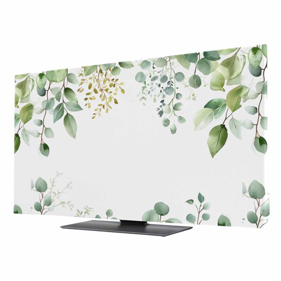 Green Eucalyptus Leaf TV Dust Cover 24 Inch, Country Plant Farm Computer Monitor Cover Dustproof Stretchable Indoor TV Screen Protector for LED LCD Universal Monitors