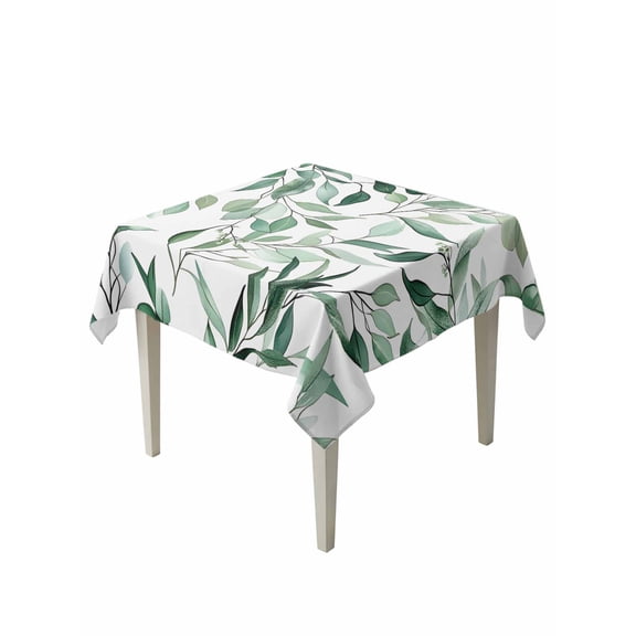 Green Eucalyptus Leaf Table Cloth 54x54 Inch Square, Watercolor Plant Farm Waterproof Tablecloth Washable Table Cover for Party Picnic Dinner Decor