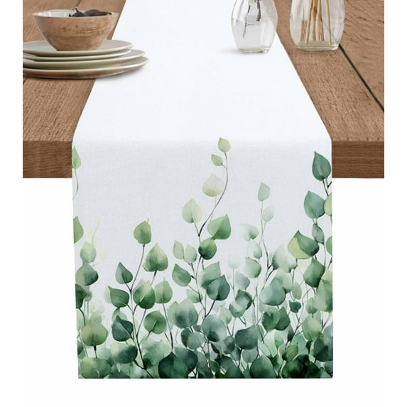 Green Eucalyptus Leaf Table Runner 60 Inches, Spring Natural Botanical Vines Bed Runner Dresser Scarves Tabletop for Indoor Outdoor Parties/Ceremony/Banquet, 13" x 60"