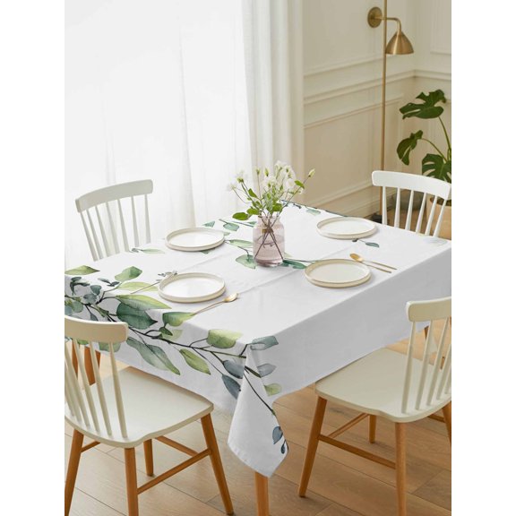 Green Eucalyptus Leaf Tablecloth Rectangle Table Cloth 52x70, Waterproof Tablecloth Outdoor Table Cloth, Spring Botanical Leaves Floral Washable Table Cover for Kitchen Dinning Party