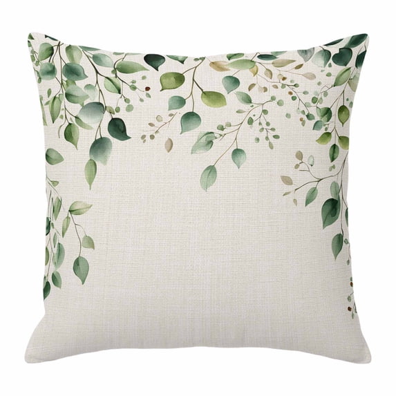 Green Eucalyptus Leaf Throw Pillow Cover Country Watercolor Plant Cotton Linen Cushion Cover Throw Pillow Case with Invisible Zipper for Couch Sofa Bed Chair Car 20x20 Inch