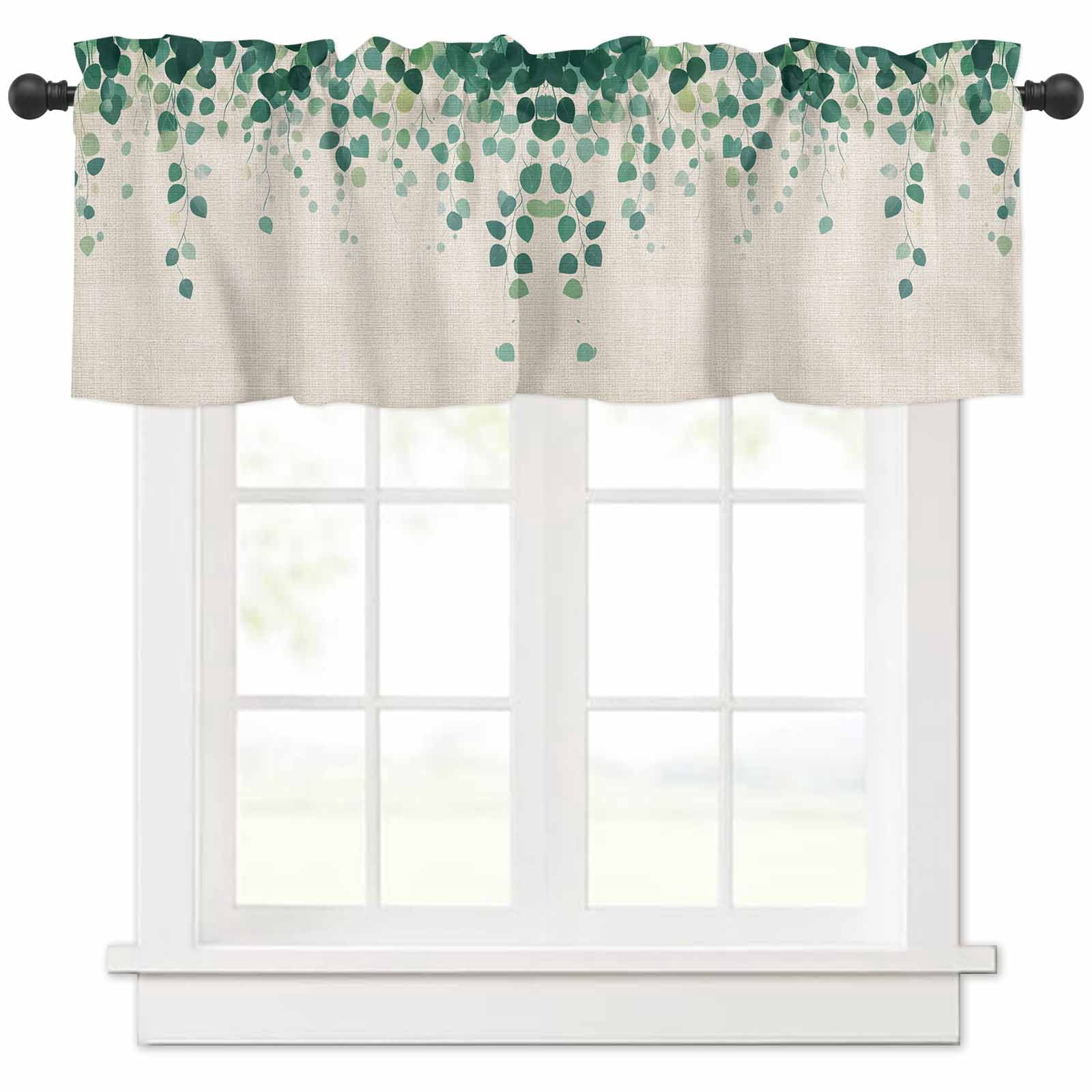 Green Eucalyptus Leaf Valances for Windows Farmhouse Kitchen Curtains