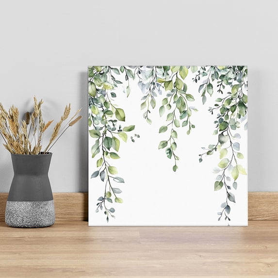 Green Eucalyptus Leaf Wall Art Painting on Canvas, Spring Botanical Leaves Floral Canvas Art Home Prints Wall Art Framed Modern Artwork for Living Room Bedroom Wall Decor 8x8in