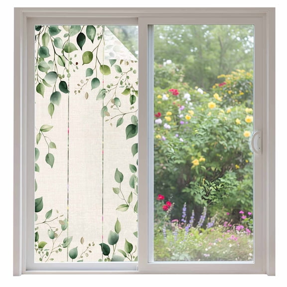Green Eucalyptus Leaf Window Privacy Film Country Watercolor Plant Decorative Glass Window Film UV Blocking Static Cling Non-Adhesive Sticker Covering for Home Door 35.4x78.7 inches
