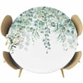 thumbnail image 1 of Green Eucalyptus Leaf on White Fitted Round Tablecloths Table Covers 36"-44",Waterproof Table Cloth for Kitchen Holiday Party Tables Decor, 1 of 9