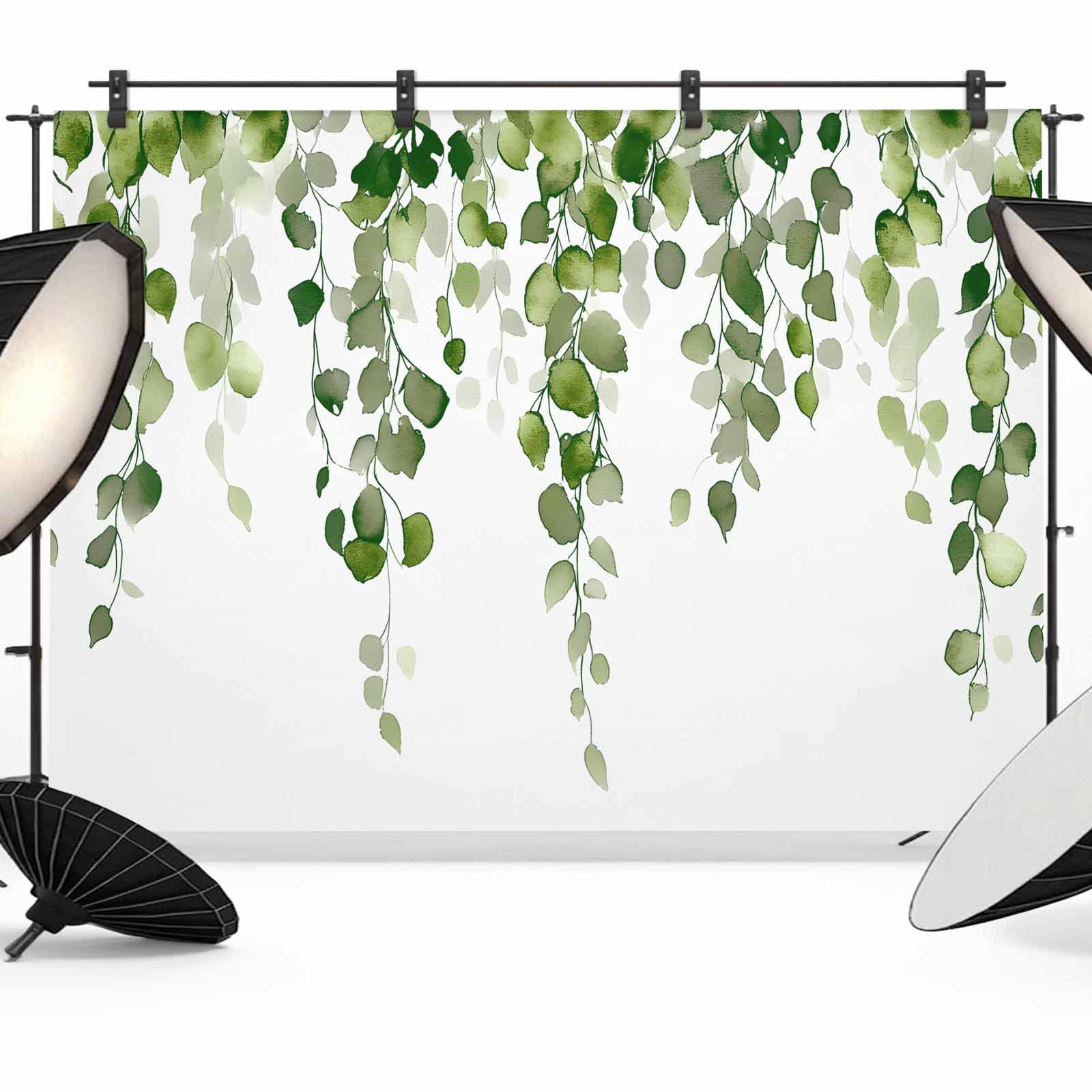 Green Eucalyptus Leave Backdrop for Photography, Watercolor Retro Leaf ...