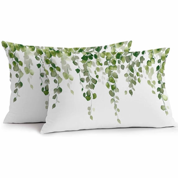 Green Eucalyptus Leave Outdoor Pillow Covers Pack of 2 Watercolor Retro Leaf Waterproof Throw Pillow Covers Decorative Cushion Cases for Patio Garden Tent Balcony Couch 20x12 inch