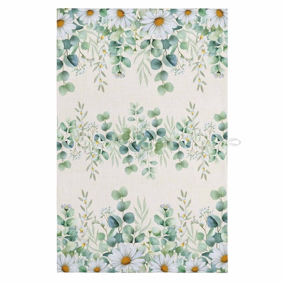 Green Eucalyptus Leaves 1 Pack Kitchen Towel, Water Absorbent Dish Towel, Daisy Summer Botanical Watercolor Decorative Hand Towels - Quick Drying Cloth for Cooking Baking, 18x28 Inch