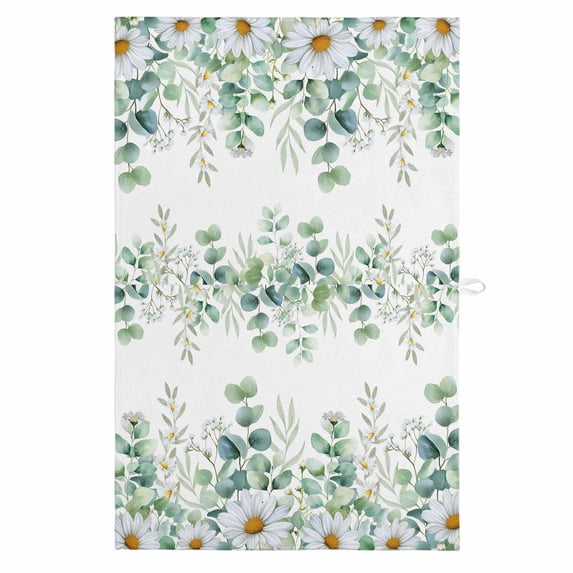 Green Eucalyptus Leaves 1 Pack Kitchen Towel, Water Absorbent Dish Towel, Summer Botanical Watercolor Daisy Decorative Hand Towels - Quick Drying Cloth for Cooking Baking, 18x28 Inch