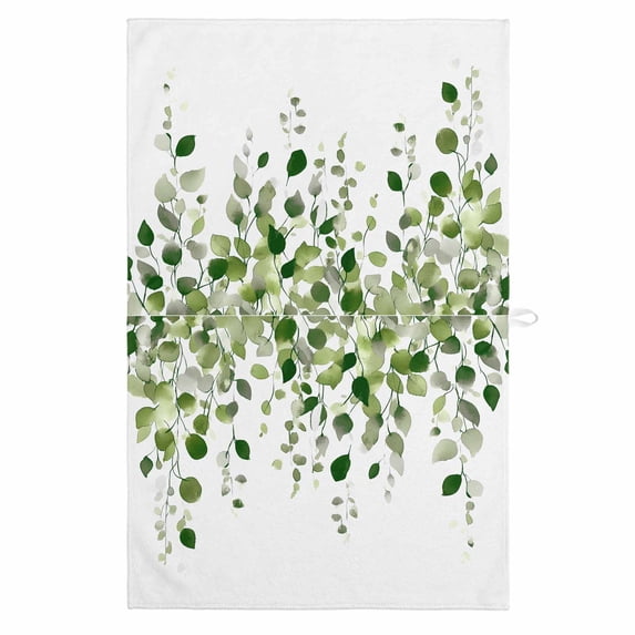 Green Eucalyptus Leaves 1 Pack Kitchen Towel, Water Absorbent Dish Towel, Watercolor Summer Botanical Decorative Hand Towels - Quick Drying Cloth for Cooking Baking, 18x28 Inch