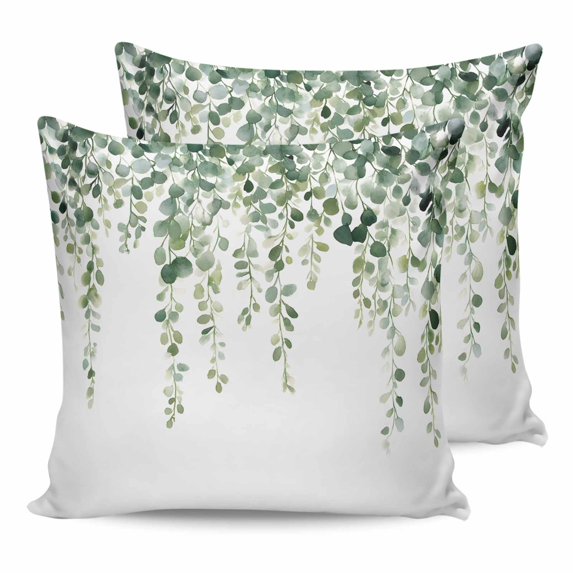 Green Eucalyptus Leaves 20x20 Pillow Covers Set of 2, Spring Pastoral Rustic Botanical Throw Pillow Covers Decorative Couch Cushion Case, Microfiber Square Pillowcases for Bedroom Car Living Room